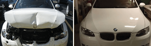 Фото до и после ремонта капота BMW